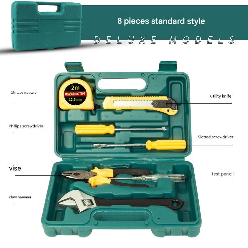 Green 8 Piece Set -Multi-Purpose Home & Car Tool Kit - Durable Blow-Molded Case
