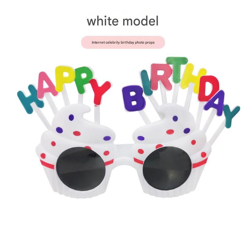 White Novelty Birthday Glasses - Fun Cake Design Party Props - Durable Plastic