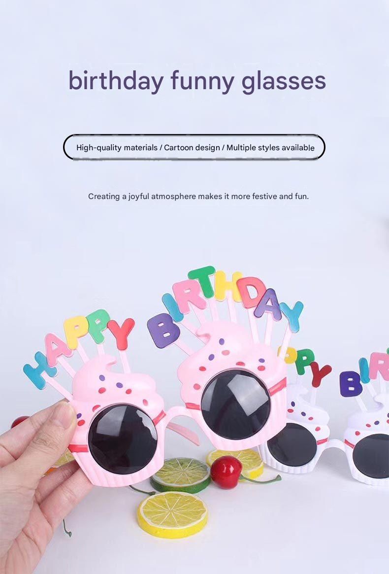 Pink Novelty Birthday Glasses - Fun Cake Design Party Props - Durable Plastic view 2