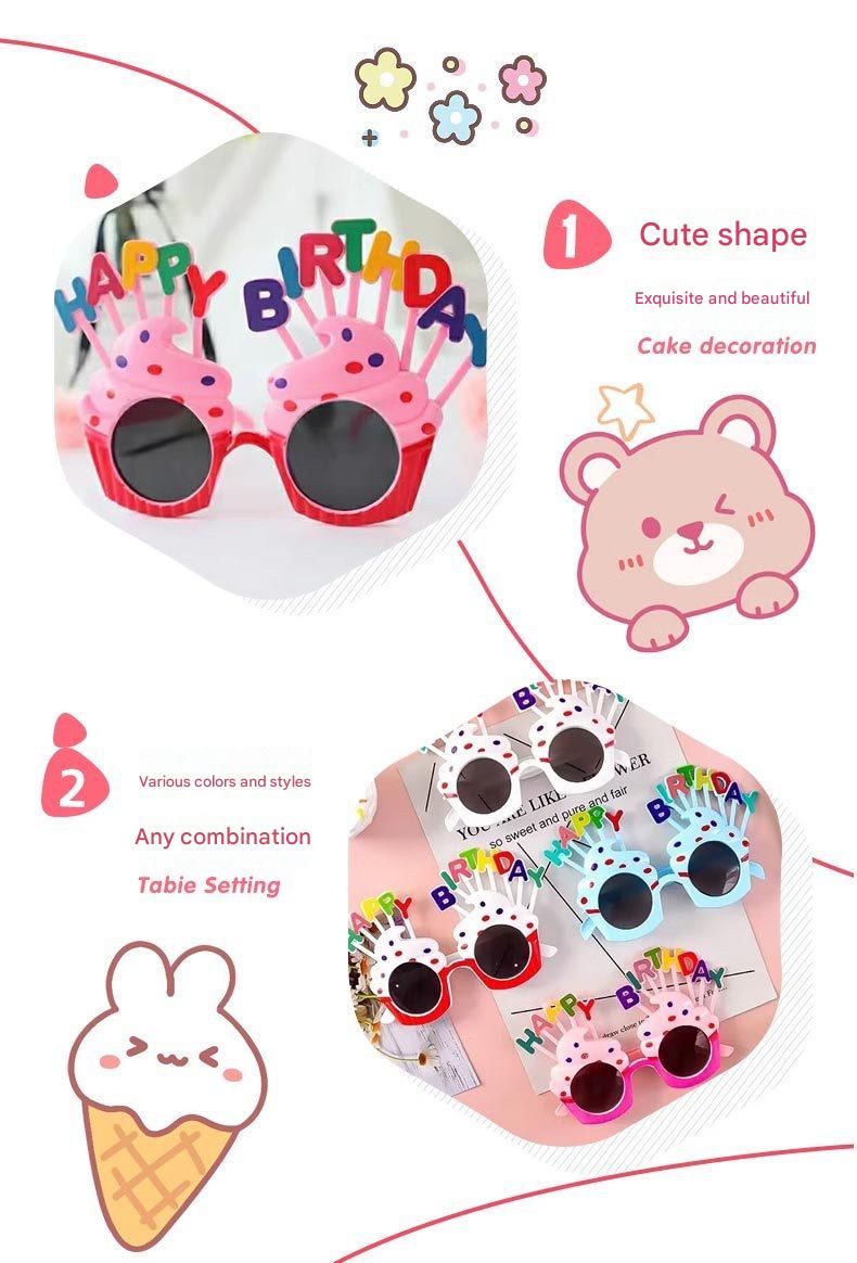 Pink Novelty Birthday Glasses - Fun Cake Design Party Props - Durable Plastic view 4