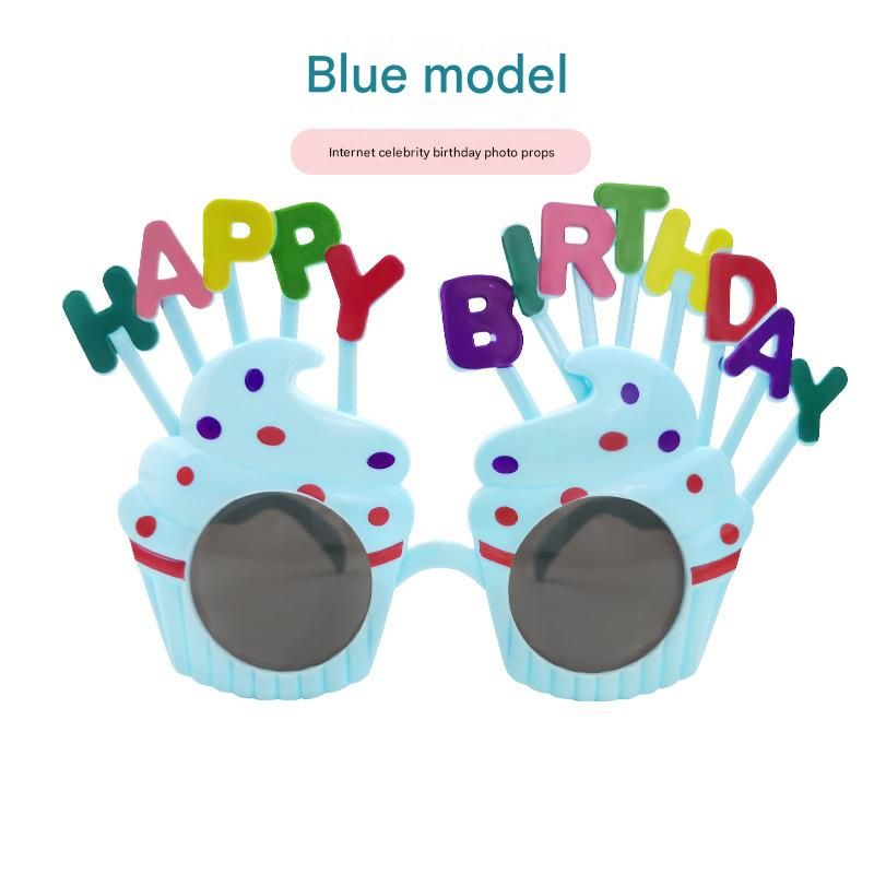 Blue Novelty Birthday Glasses - Fun Cake Design Party Props - Durable Plastic