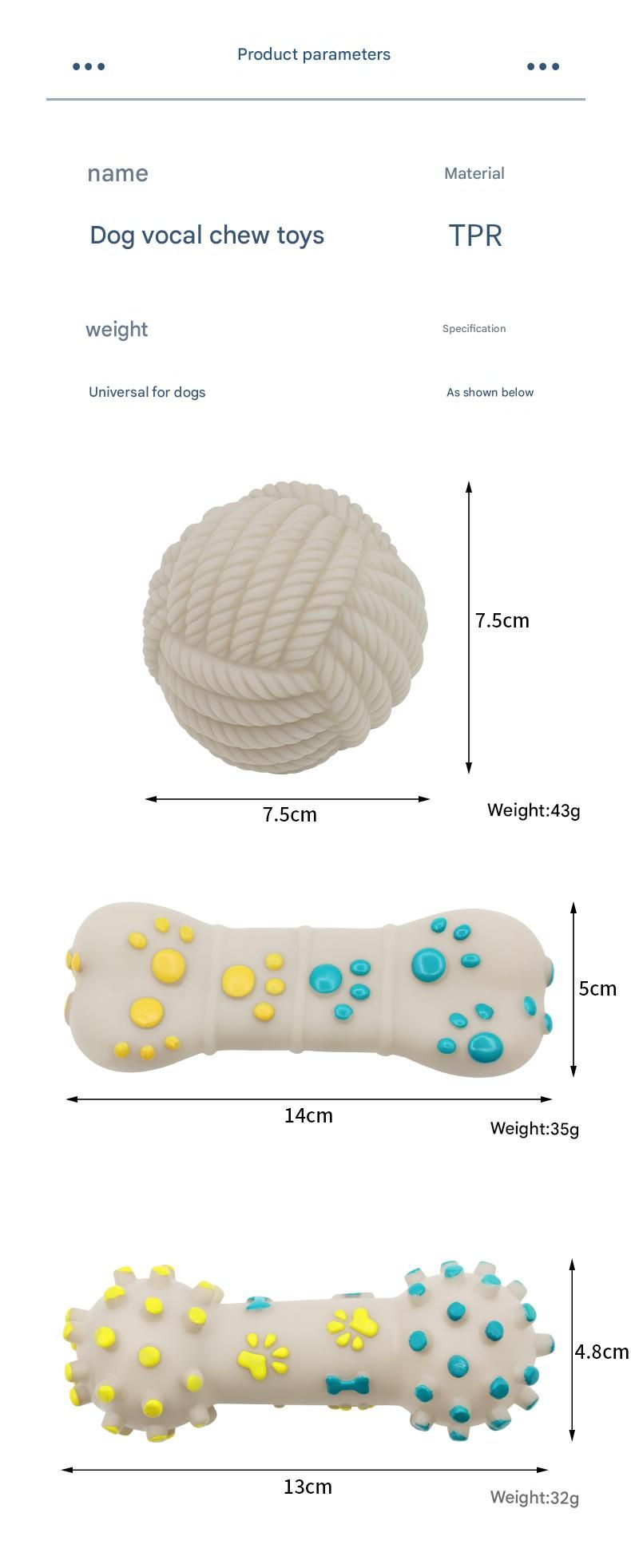 Yellow and Blue Squeaky Bone Durable TPR Dog Chew Toys Set - for Teeth view 4