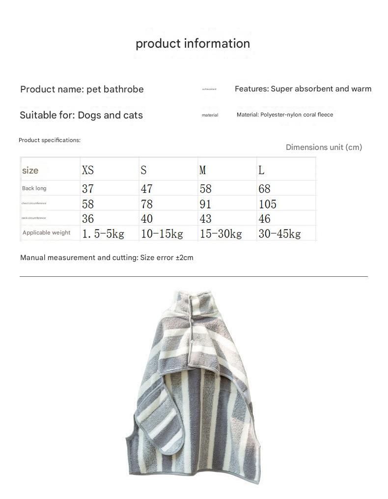 Grey and White XS Size Super Absorbent Dog Bathrobe – Quick-Dry Coral Fleece view 3