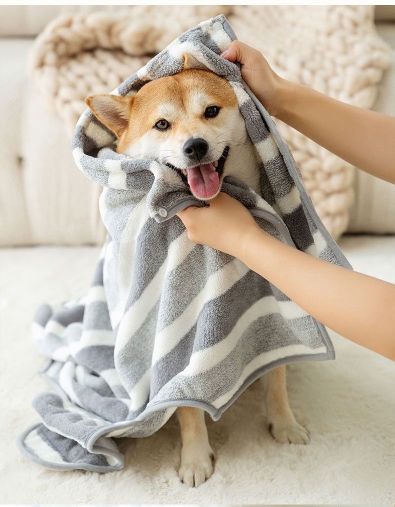 Grey and White XS Size Super Absorbent Dog Bathrobe – Quick-Dry Coral Fleece view 5