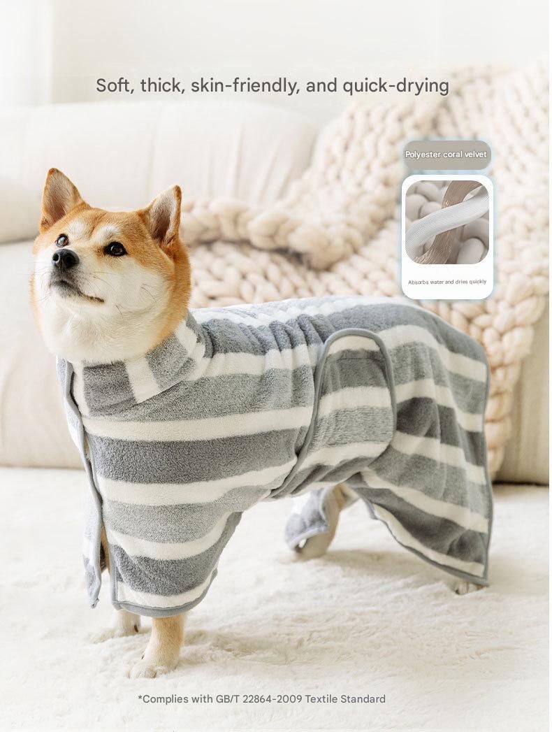 Grey and White L Size Super Absorbent Dog Bathrobe – Quick-Dry Coral Fleece view 2