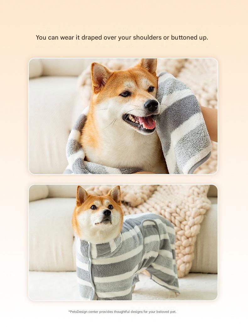 Grey and White L Size Super Absorbent Dog Bathrobe – Quick-Dry Coral Fleece view 11