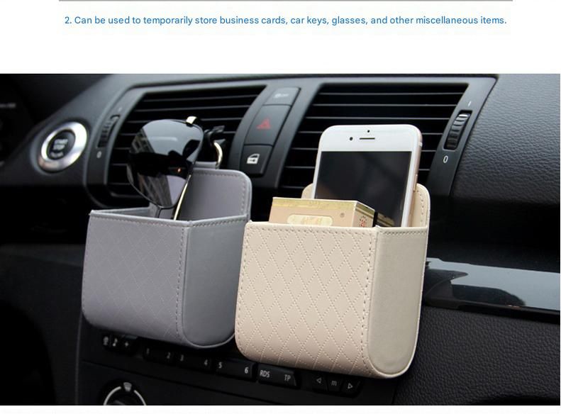 Black Leather Car Air Vent Storage Bag - Multi-Purpose Phone Holder & view 5