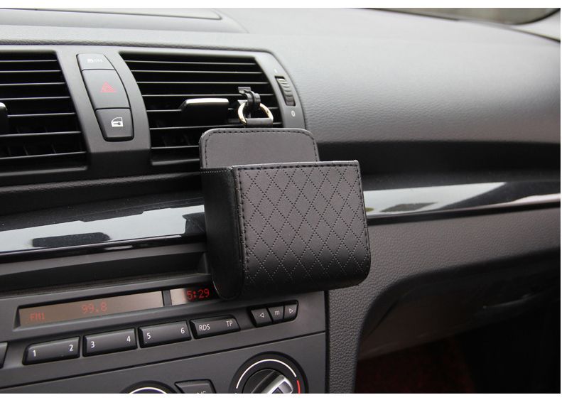Black Leather Car Air Vent Storage Bag - Multi-Purpose Phone Holder & view 9
