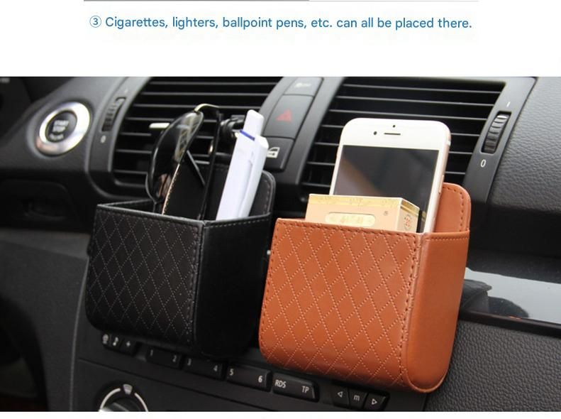 Brown Leather Car Air Vent Storage Bag - Multi-Purpose Phone Holder & view 6