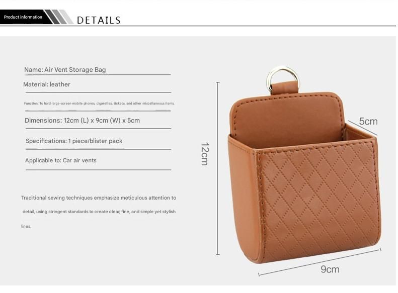 Brown Leather Car Air Vent Storage Bag - Multi-Purpose Phone Holder & view 8