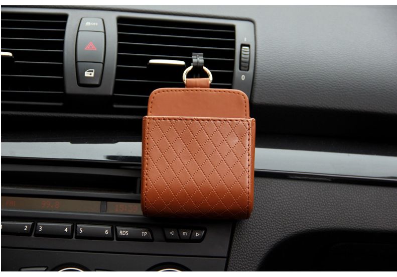 Brown Leather Car Air Vent Storage Bag - Multi-Purpose Phone Holder & view 9