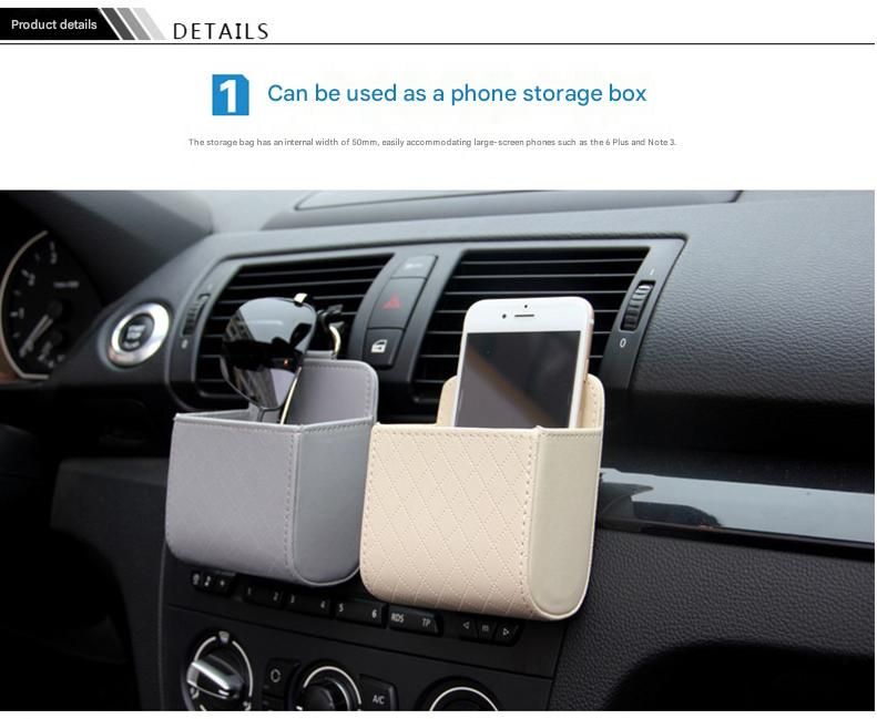 Beige Leather Car Air Vent Storage Bag - Multi-Purpose Phone Holder & view 4