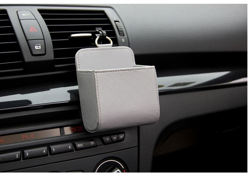 Grey Leather Car Air Vent Storage Bag - Multi-Purpose Phone Holder & Organiser view 9
