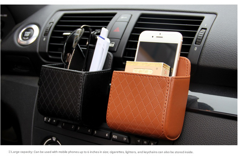 Grey Leather Car Air Vent Storage Bag - Multi-Purpose Phone Holder & Organiser view 12