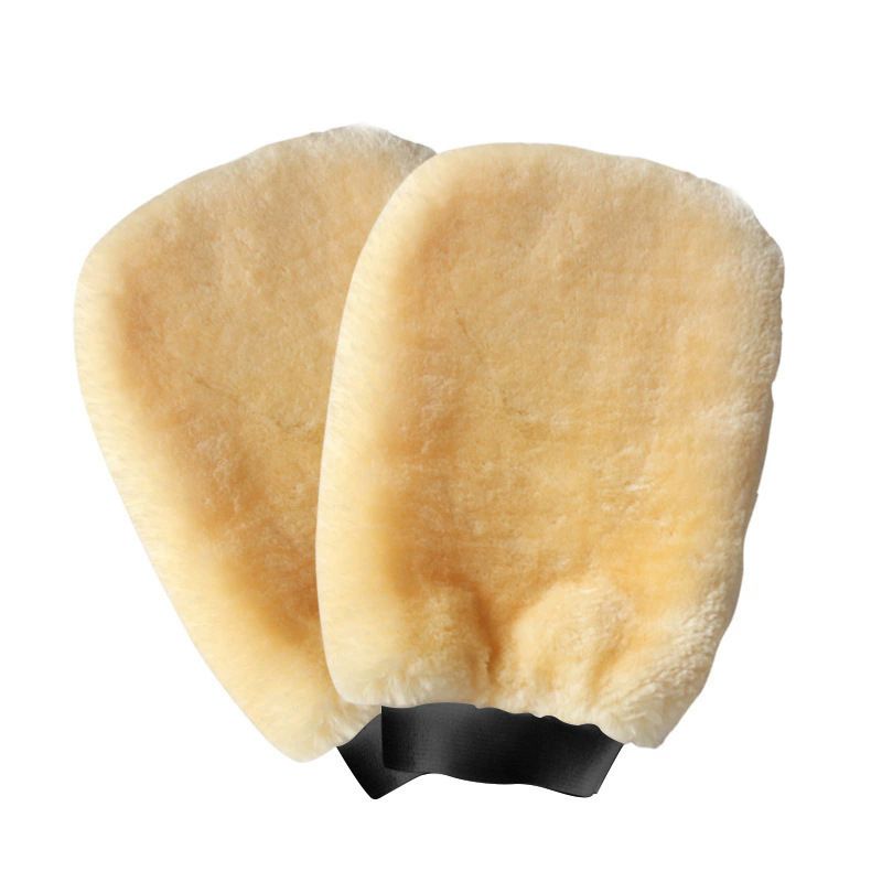 2-piece Beige Microfiber Car Wash Mitt - Double Sided Imitation Sheepskin Wash