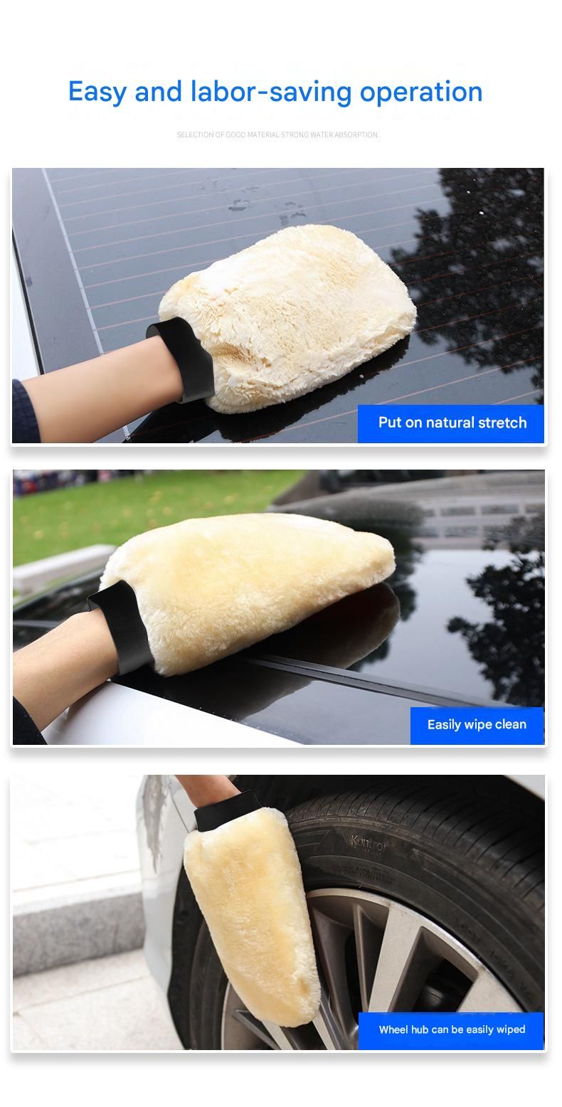2-piece Beige Microfiber Car Wash Mitt - Double Sided Imitation Sheepskin Wash view 5