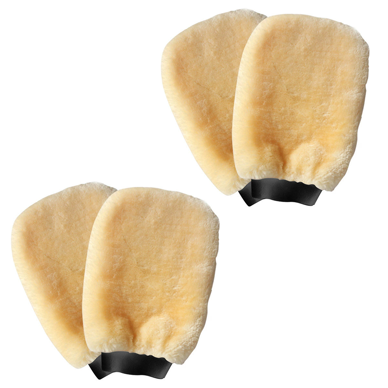 4-piece Beige Microfiber Car Wash Mitt - Double Sided Imitation Sheepskin Wash