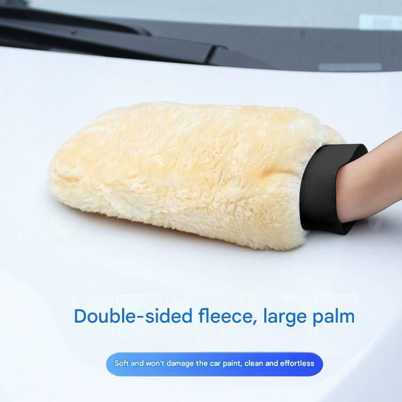 4-piece Beige Microfiber Car Wash Mitt - Double Sided Imitation Sheepskin Wash view 7