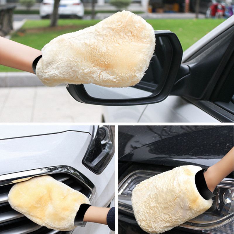 4-piece Beige Microfiber Car Wash Mitt - Double Sided Imitation Sheepskin Wash view 10