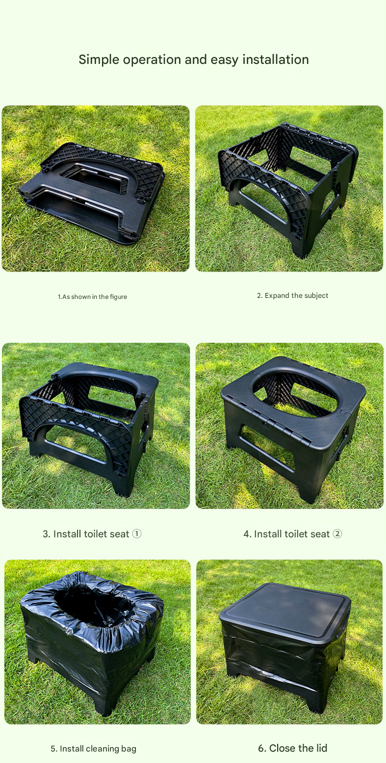 Black Small size Portable Folding Toilet Stool - PP Material - 100kg Load Capacity view 11
