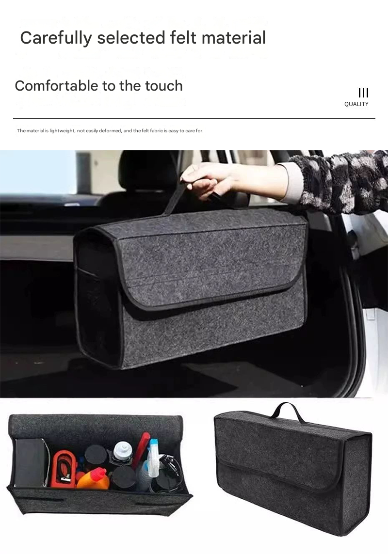 Dark gray Foldable Car Trunk Organizer - Durable Felt Storage Box with Magic view 4