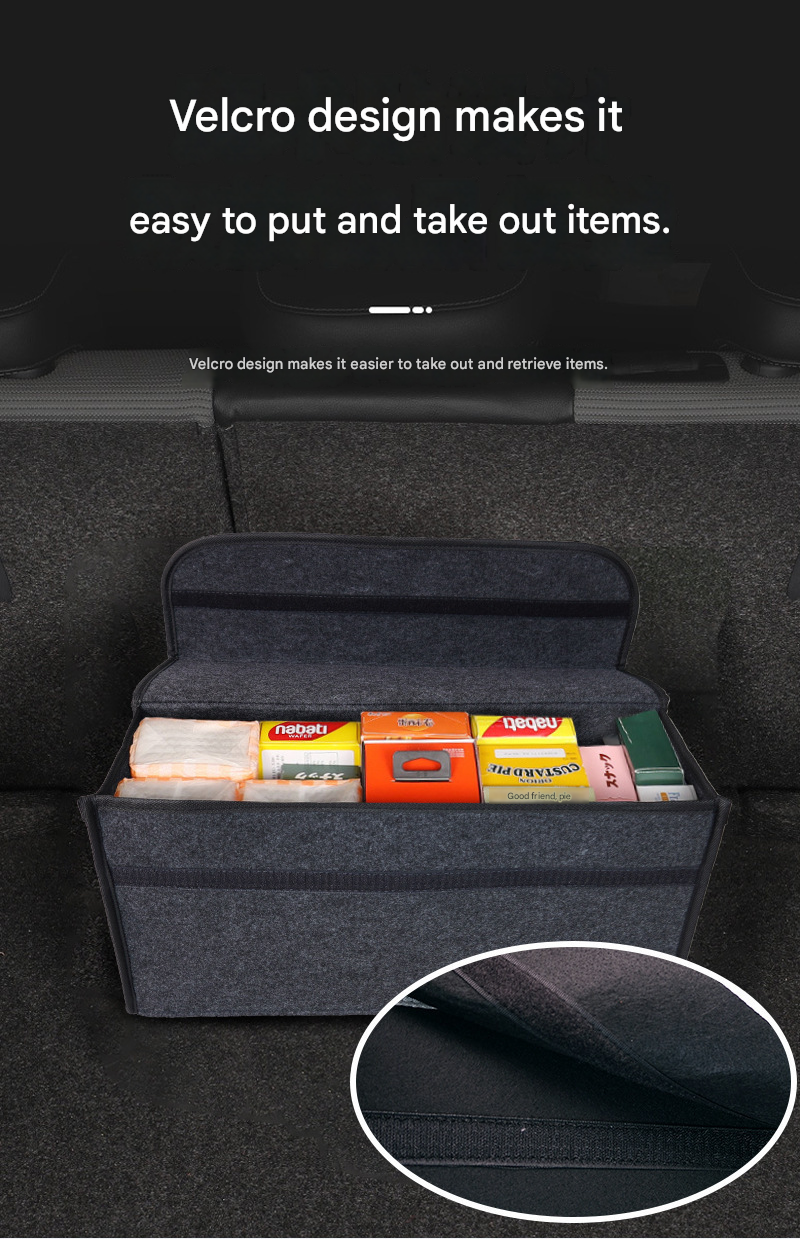 Dark gray Foldable Car Trunk Organizer - Durable Felt Storage Box with Magic view 6