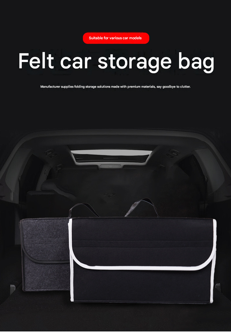 Black Foldable Car Trunk Organizer - Durable Felt Storage Box with Magic Tape view 2