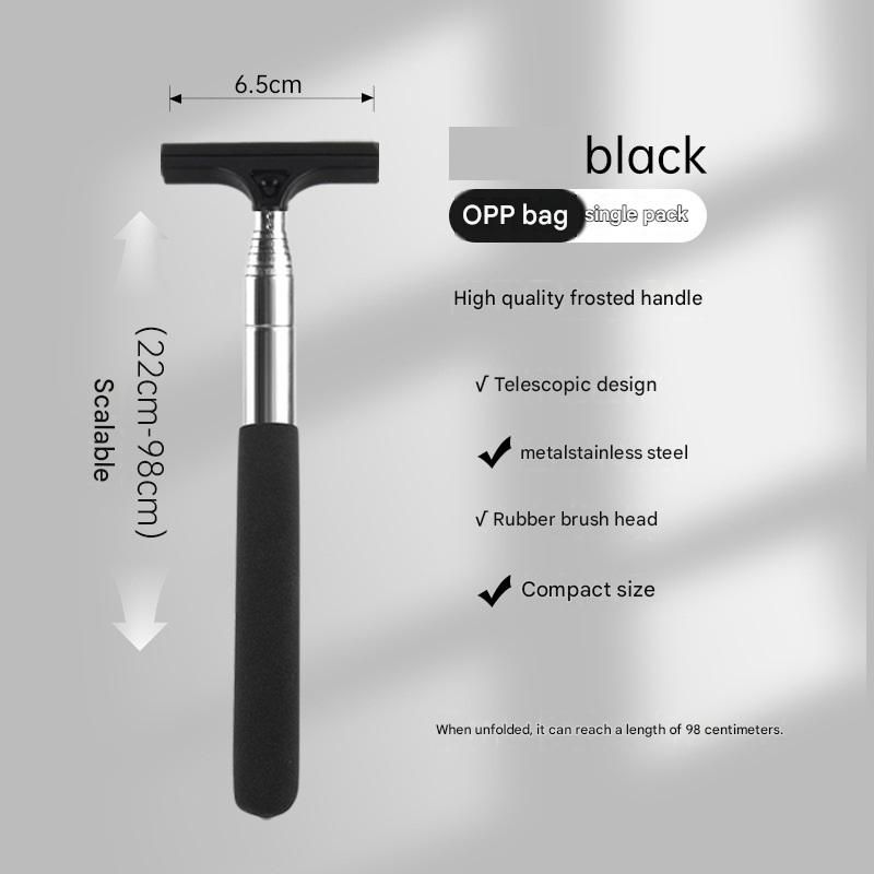 Black Telescopic Car Mirror Wiper - ABS & Stainless Steel - 98cm Extendable