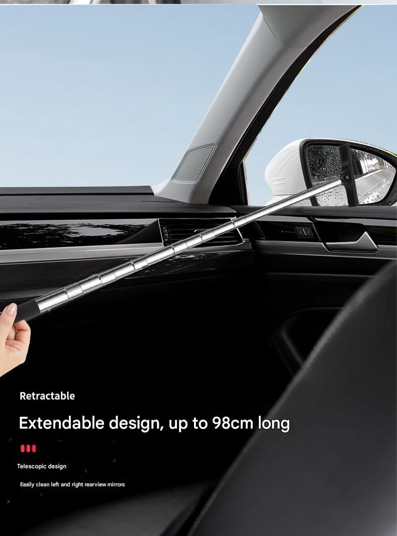 Black Telescopic Car Mirror Wiper - ABS & Stainless Steel - 98cm Extendable view 4