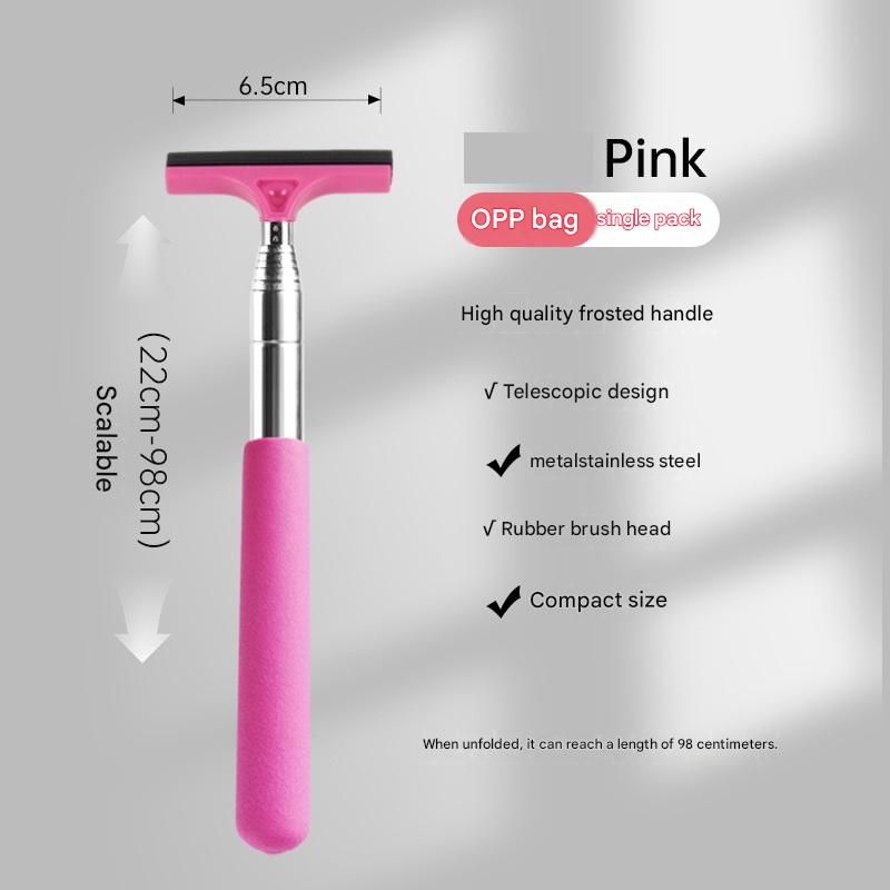 Pink Telescopic Car Mirror Wiper - ABS & Stainless Steel - 98cm Extendable