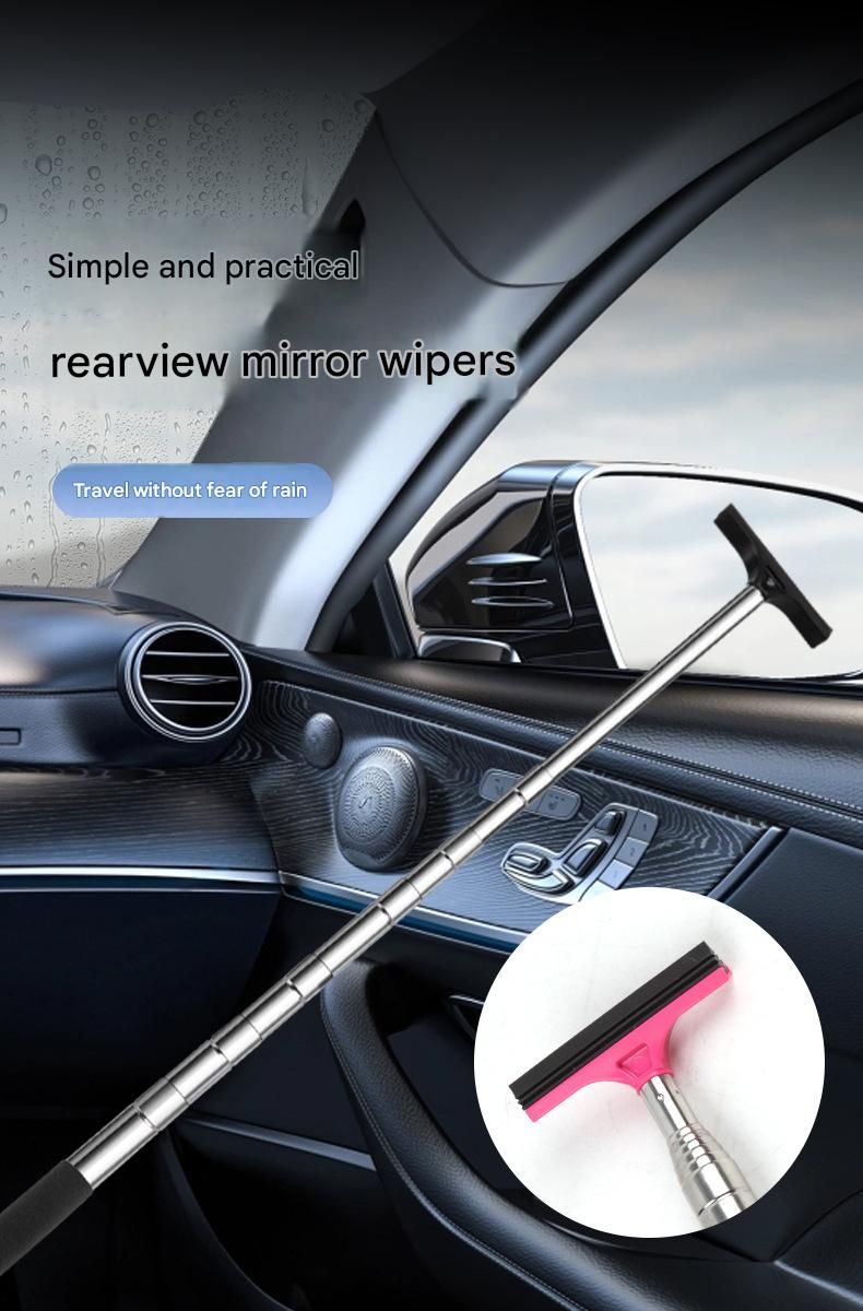 Pink Telescopic Car Mirror Wiper - ABS & Stainless Steel - 98cm Extendable view 2