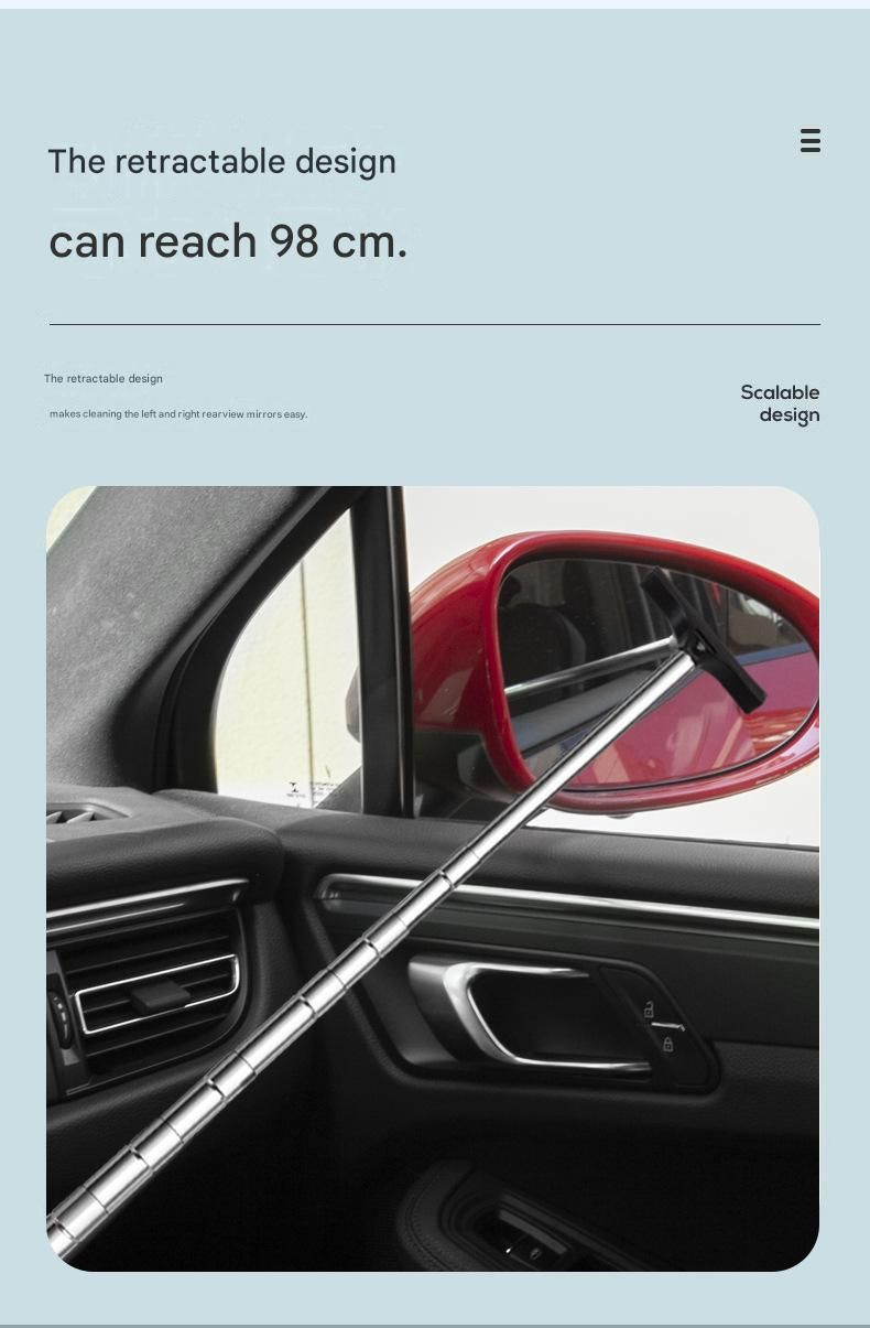 Pink Telescopic Car Mirror Wiper - ABS & Stainless Steel - 98cm Extendable view 7