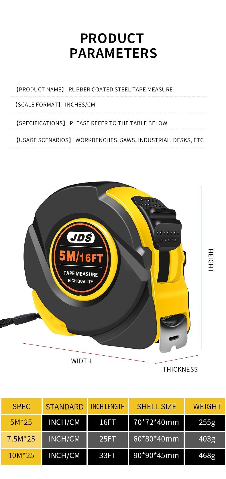 5M Heavy Duty Steel Tape Measure - Metric & Imperial Dual Scale - High Carbon view 12
