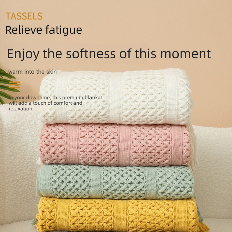 Dark grey Elegant Openwork Knitted Throw Blanket with Tassels - 130x230cm view 3