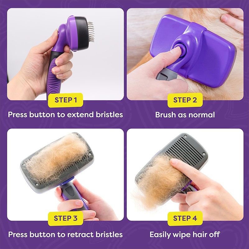 Purple Pet Grooming Brush - Large Self-Cleaning Deshedding Tool for Cats and Dogs view 5