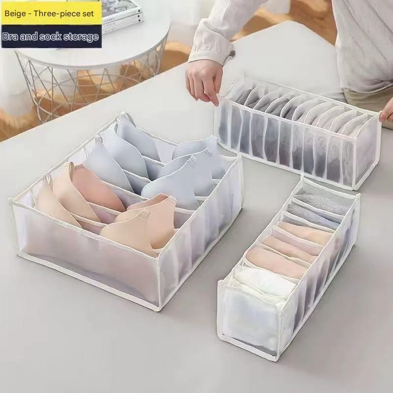 White Drawer Underwear Organiser Set - 3 Piece Mesh Storage Boxes for Bras