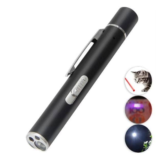 Grey and black Metal Laser Cat Toy Pen Set - 2 Piece USB Rechargeable 3-in-1 view 3