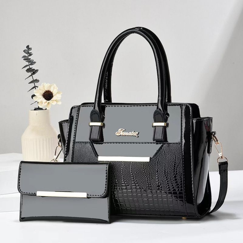 Black Women's Handbag Set - Large Capacity 2 Piece Shoulder Bag with Matching