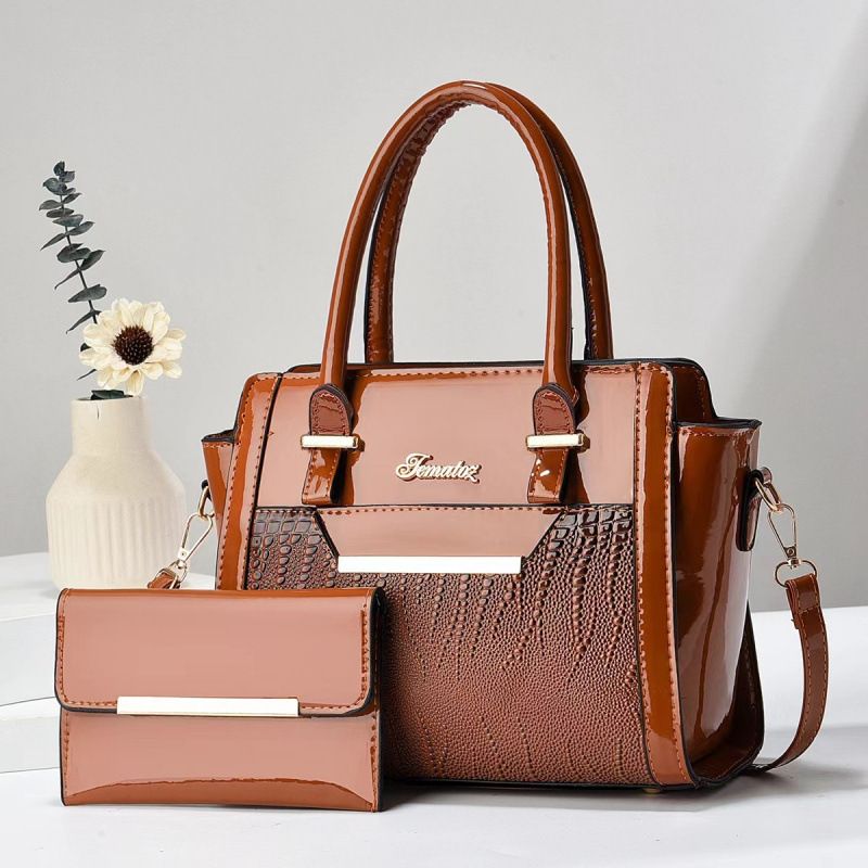 Earthy brown Women's Handbag Set - Large Capacity 2 Piece Shoulder Bag with