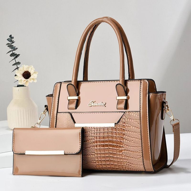 Khaki Women's Handbag Set - Large Capacity 2 Piece Shoulder Bag with Matching