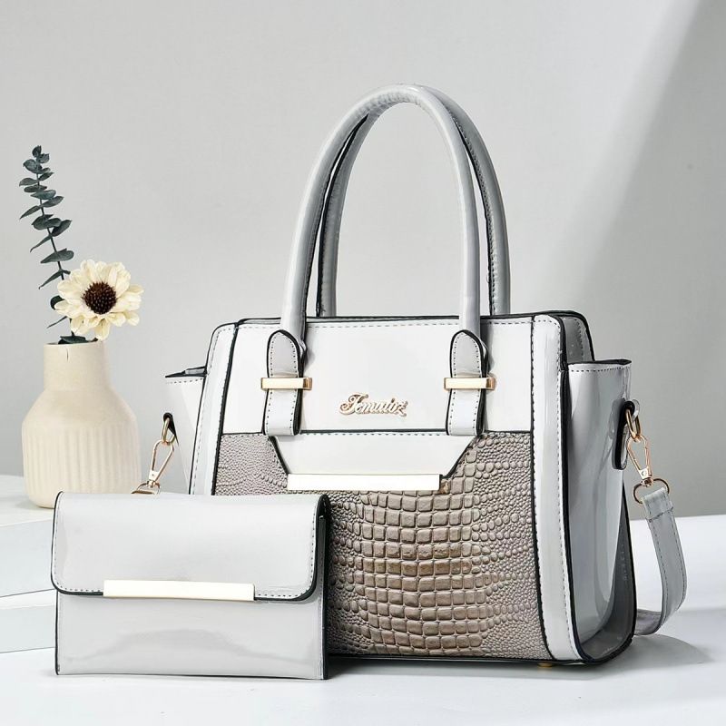 Grey Women's Handbag Set - Large Capacity 2 Piece Shoulder Bag with Matching