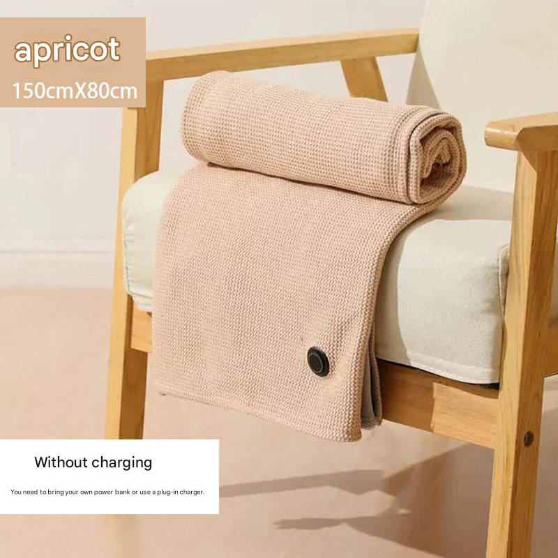 Apricot color USB Heated Blanket Poncho - Rechargeable Electric Warming Shawl
