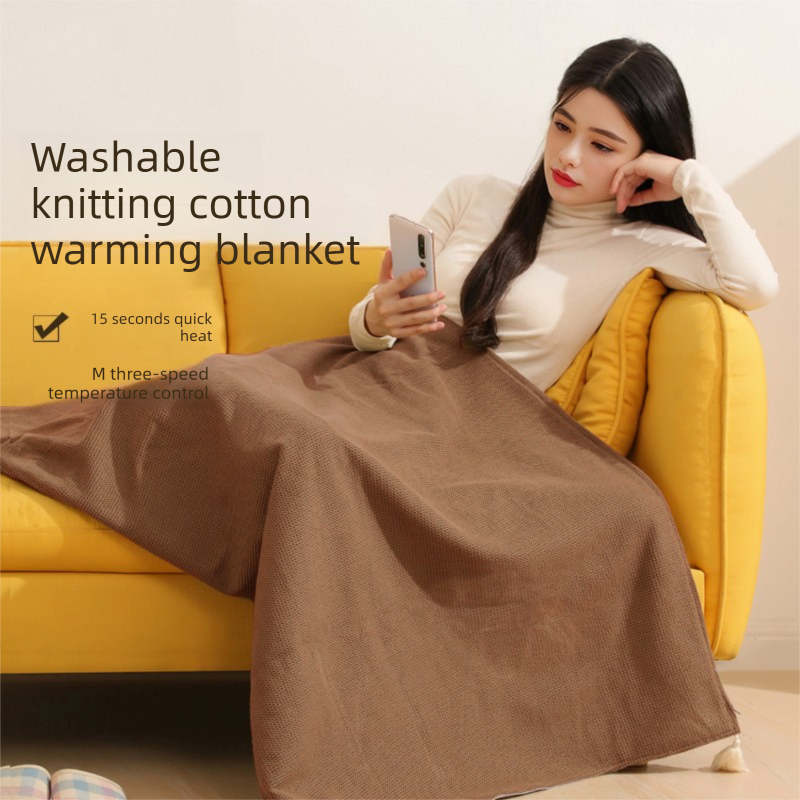 Apricot color USB Heated Blanket Poncho - Rechargeable Electric Warming Shawl view 2