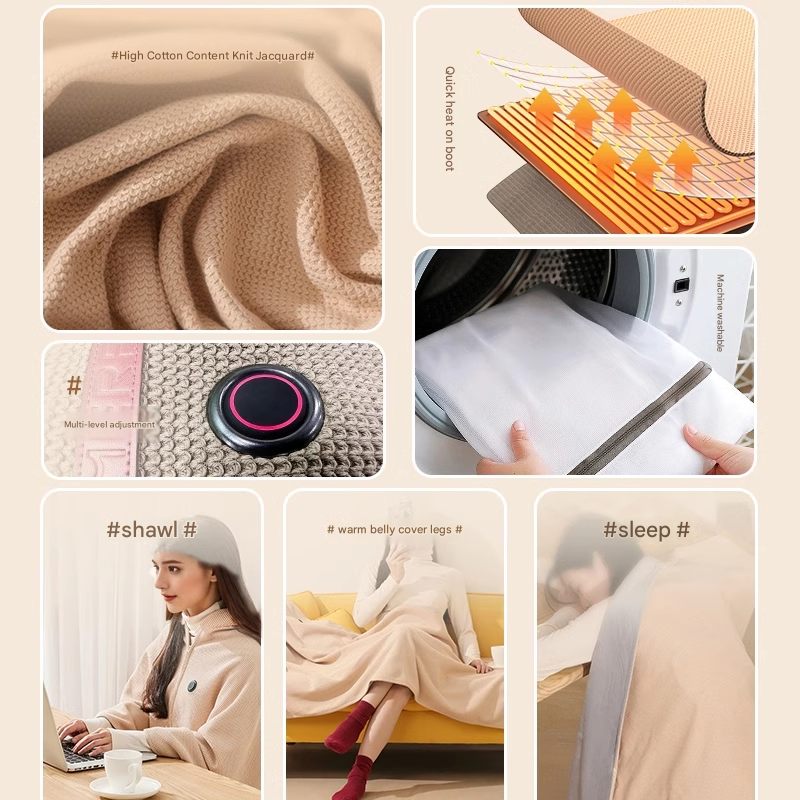 Apricot color USB Heated Blanket Poncho - Rechargeable Electric Warming Shawl view 5