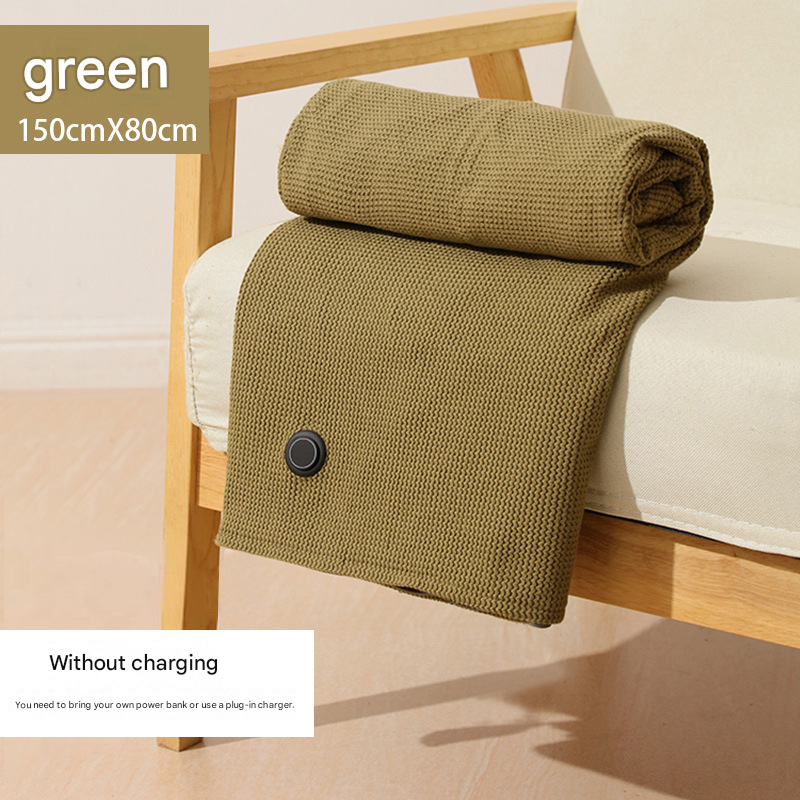 Green USB Heated Blanket Poncho - Rechargeable Electric Warming Shawl with
