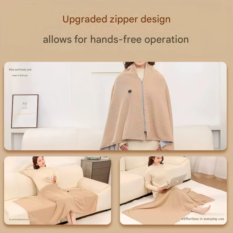 Red USB Heated Blanket Poncho - Rechargeable Electric Warming Shawl with Fast view 4