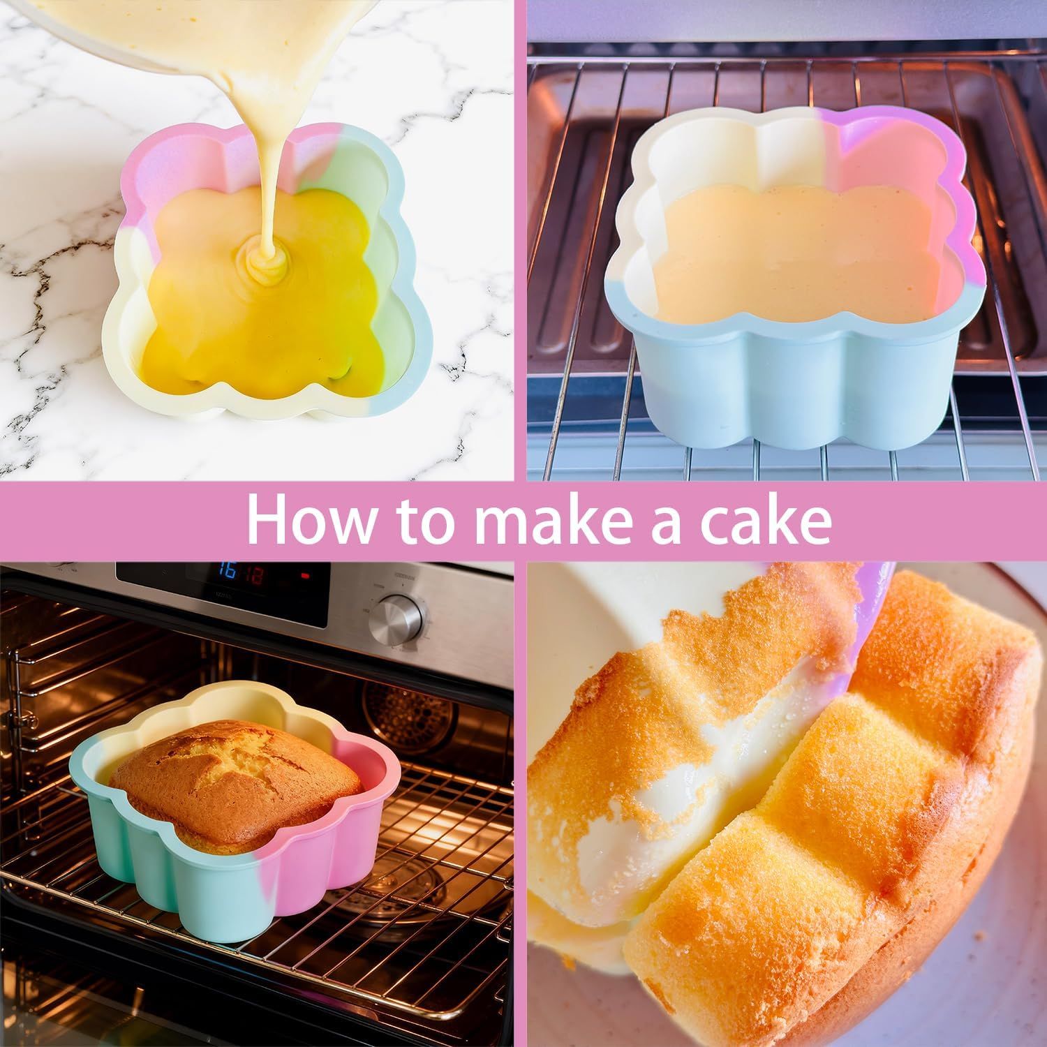 4 Piece Colorful Silicone Baking Mould Set - Heart Star Square Round Shapes view 4