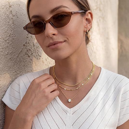 Golden Layered Zircon Necklace Set - Multi Strand Chain Choker with Pendant view 3