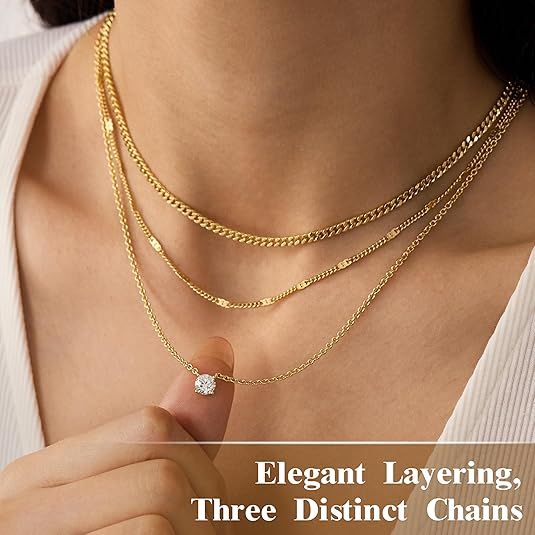 Silver Layered Zircon Necklace Set - Multi Strand Chain Choker with Pendant view 2