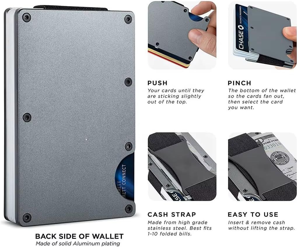 Dark grey Slim RFID Blocking Aluminum Card Holder - Metal Wallet with Cash view 3